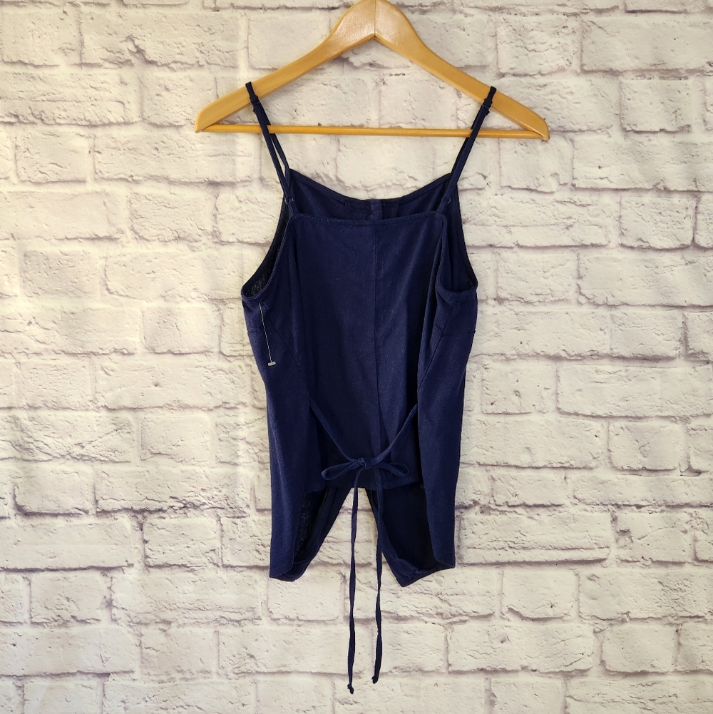 A New Day Linen Blend Button Front Tank Top Womens Sz Small Dark Blue - Picture 2 of 8